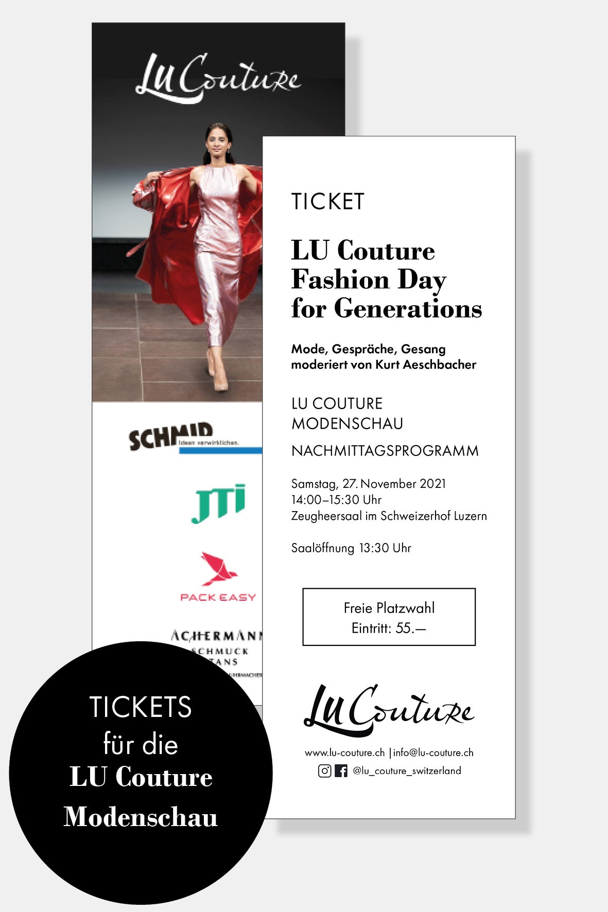 Ticket für die<br>LU Couture Modenschau<br> Nachmittags-<br>programm